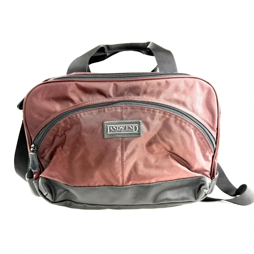 Lands End Maroon Nylon Large Diaper Bag Travel Changing Pad Toiletry Pouch